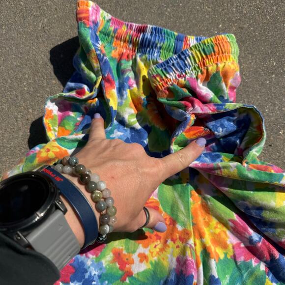 90s Pinwheels Bold Colorful Floral Pull On Elastic Waist Lounge Shorts Cotton - Picture 8 of 10